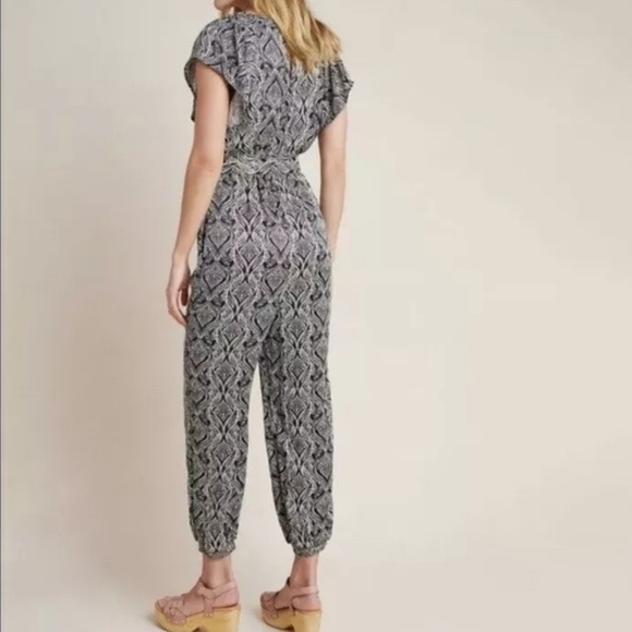 Anthropology Romper Size 4 Bohemian Lounge Paisley Fall Ruffle Sleeve - Picture 3 of 15
